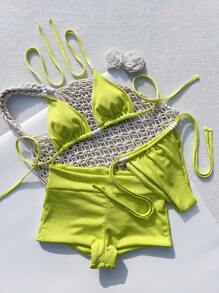 Women's Solid Color Bikini Set - Green - View 2