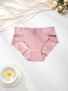 3 piezas Calzones transparentes de cintura alta para mujer, ropa interior sexy con encaje en triángulo