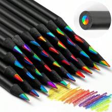 5 pezzi/10 pezzi Penna multicolore in legno nero con nucleo arcobaleno a 7 colori, matita a nucleo arcobaleno a 7 colori, per disegno creativo e graffiti dei bambini