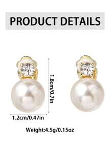 2 piezas Pendientes de clip con perlas falsas y rhinestones, de estilo vintage, elegantes y clásicos para mujeres, adecuados para bodas y eventos formales