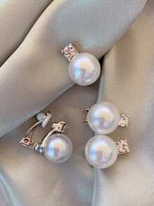 2 piezas Pendientes de clip con perlas falsas y rhinestones, de estilo vintage, elegantes y clásicos para mujeres, adecuados para bodas y eventos formales