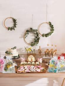 12 件/套感谢袋透明欧根纱袋，4x6 英寸花卉设计小号感谢礼品袋，散装珠宝礼品袋，带抽绳网眼婚礼派对礼品袋，适用于婚礼婴儿洗礼 - 彩色 - 查看 6