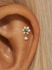 1PC 925 Sterling Silver Natural Green Agate Crown Devil's Eye Marquise Flat Back Cartilage Helix Piercing Fine Jewelry For Daily Wear Wedding Party Engagement Anniversary Valentine's Day