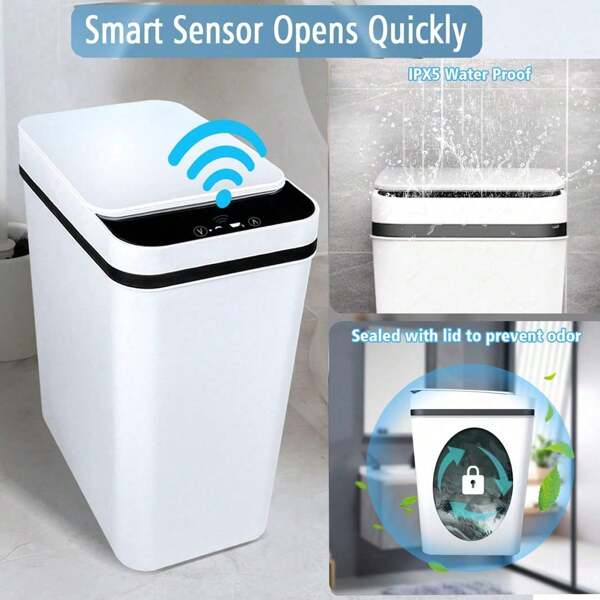 12-Liter-Sensor-Mülleimer mit Deckel und Müllbeutel-Halteschlaufe, wasserdichter Küchenabfalleimer für Küche, Wohnzimmer, Esszimmer, Badezimmer, Schlafzimmer