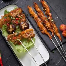 5/10/20 Pieces Flat Thick BBQ Skewers, 11.8 Inch Grill Skewers, Grill Iron Skewers, Reusable Grill Kebab Skewers - Heat-Resistant & Dishwasher Safe, Suitable For Family Gatherings, Kitchen Tools, Outdoor Cooking, Night Markets, Restaurants, Barbecue, Camping, Picnics, Party Supplies, Barbecue Parties, Sleek Metallic Skewers | Durable Bbq Sticks, Grilling Accessories For Outdoor Grill