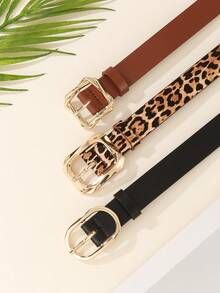 3pcs Gold Square Buckle Belt For Dresses, T-Shirts, Casual Pants, Fashionable & Elegant Women Belts For Everyday Wear Summer, School Fall, Autumn, Halloween - Multicolor - View 3