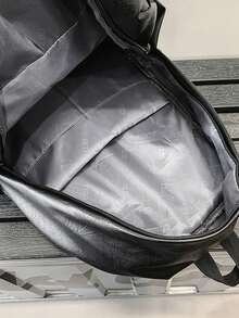 1pc Casual Minimalist Backpack, Large Capacity Multi-Pocket PU Soft Surface Design, Suitable For Short Trip Outdoor For Men - Black - View 6