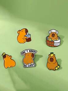 1pc Metal Capybara Charm, Cute Adorable Backpack Decoration Pin, Brooch, Button - Multiple Styles - View 2