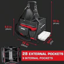 HAUTMEC Electrician Tool Bag With Parts Tray HeavyDuty 37Pocket Open Top Tool Tote Reinforced Base WaterResistant Adjustable Shoulder Strap HT0174 - ‎black&Red - View 2