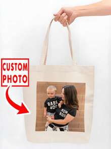 1pc Customizable Printed Photo, Logo, Text, Family, Pet, Cartoon, Couple Photo, Solid Color Tote Bag. Original Unisex Foldable Canvas Handbag, Large Capacity, Portable, Suitable For Teens, Youth, College Students, White Collar Workers, Perfect For Work, Back To School, Middle School, High School, University, Vacation, Cute, Adorable, Contracted,Bags & Luggage,2025 Halloween Accessories,Essential For Daily Travel - Multicolor - View 6