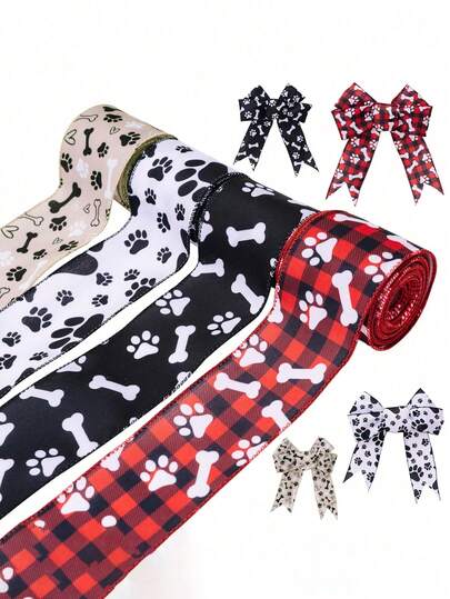1pc Burlap Paw Ribbon - 2.4 Inch Wide, Paw Print Design, Ribbon For Crafts, Party, Home Ornaments, Wedding Gift, DIY Decoration, Wrapping, Bow Making, Halloween Christmas Wreath Decor, And More, Festive Decoration, Versatile Ribbon