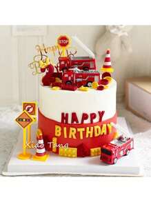 Assorted Firefighter Cake Decorations: Firefighter Themed Happy Birthday Cake Toppers, Firefighter Truck Figurine Cake Decorations, Firefighter Theme, Housewarming Party, Birthday Party Decorations, Cake Decor