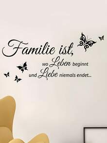 1 Stück Wandtattoo mit inspirierendem Zitat, schwarze PVC selbstklebende abnehmbare motivierende Wandaufkleber mit schönem Schmetterling-Wandaufkleber, Spiegelaufkleber mit inspirierenden Worten "Familie ist, wo das Leben beginnt und die Liebe niemals endet", Vinyl-Aufkleber für Heimdekoration, Frühlingsdekoration, um Ihr Zuhause aufzufrischen, Festdekoration, Geschenke, Geburtstag, Abschluss, personalisierte Aufkleber