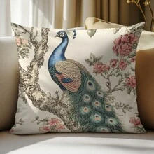 1 Stück Retro Pfau auf Ast Dekorativer Kissenbezug, Samtgewebe einseitig bedruckt, 45*45CM/18*18 Zoll Kissenhülle, geeignet für moderne minimalistische Sofas, Wohnzimmer Dekoration, Geschenk