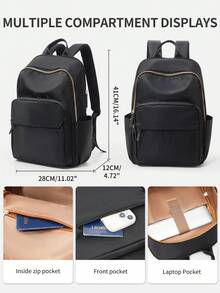 休闲书包、大学书包、适合 15.6 英寸笔记本电脑的笔记本电脑背包、防水旅行背包、适合青少年、男孩和女孩的大容量学校背包、带可调节肩带的书包、带多个口袋的休闲背包、带行李带的通勤背包、商务背包、户外背包、旅行包，4 种颜色可选 - 黑色 - 查看 4