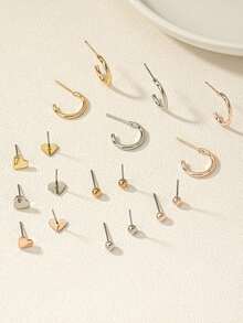 Elegant Cute Sweet Fashion Niche Metal Heart Hoop Earrings Set - Multicolor - View 2