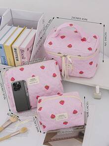 1 Piece Quilted Strawberry Design Travel Cosmetic Bag Multi-Functional Travel Cosmetic Bag Set Large Capacity Cosmetic Pouch,Makeup Bag Makeup Pouch Skincare Bag ,Large Capacity Zipper Bag For Travel ,Makeup Bag Makeup Pouch - Multicolor - View 11