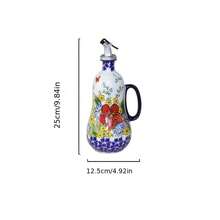 1 pieza Dispensador de aceite de cerámica, bomba de aceite de oliva de cerámica pintada a mano y asa, botella de aceite de cocina, patrón floral elegante, gran capacidad, accesorio de cocina, adecuado para la decoración de la cocina del hogar - Multicolor - Ver 9