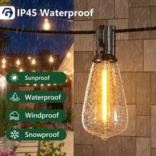 100FT/30M Outdoor Festoon Lights – Warm White ST38 LED String Lights With 50+2 Shatterproof Bulbs, Waterproof & Mains Powered Garden Lights For Patio, Balcony, Party, Wedding [Energy Class E]