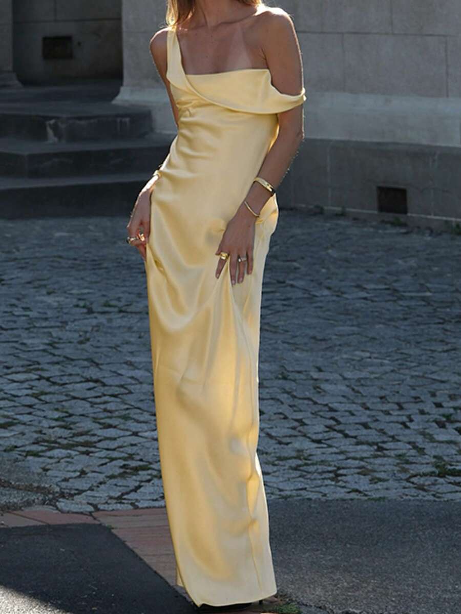 1 Stück elegantes Strickkleid mit geradem und Blumenmuster, mit Rückenausschnitt und Reißverschluss für Party, Hochzeit, Strand, Geburtstag, Sommer - Hellgelb - Übersicht 1