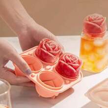 1pc 4-Hole Creative Rose-Shaped Homemade Ice Cube Tray, For Cocktail, Whisky, Beverage & Juice