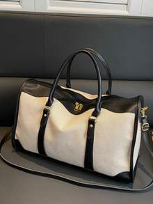 1 Túi vải bạt thời trang chắp vá màu tương phản, hành lý du lịch Unisex, thích hợp cho việc nghỉ qua đêm, đi làm, du lịch đường ngắn (kích thước nhỏ để đi làm, kích thước lớn cho chuyến đi ngắn) Túi đi học Phụ kiện học tập Đồ dùng học tập - màu đen - Xem 7