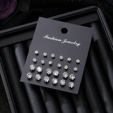 24pcs Elegant Faux Rhinestone Stud Earrings Set, Suitable For Daily Wearing - Silver - View 2