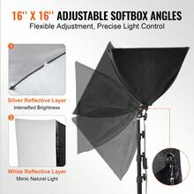 Softbox Lighting Kit, 16" X 16", Professional Softbox With 45W LED Bulbs, 3000-6500K Adjustable Color Temperature, Tripod Stand, Studio Lights For Photography, Vedio Recording, Live Streaming - 美規A型插(110-127V) - 查看 4
