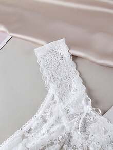 Aofeiqike Sexy Sheer Deep V Lace Wireless Bra Set With Open Back, Breathable & Elegant Lingerie For Women - White - View 4