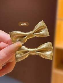 2 件小号金色蝴蝶结发夹，可爱款式适合日常使用 - 金色 - 查看 4