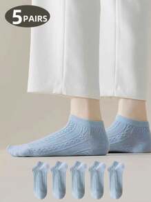 1 Paar/5 Paar Blaue Kabel-Strick Design Damen Kurzsocken, leicht, atmungsaktiv, lässig, schlicht, vielseitig, Sommer