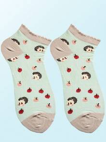 1 Pair/3 Pairs Ladies Colorful Bubble Mouth Hedgehog, Heart, Leaf Patterns Soft, Versatile, Comfortable Short Socks For Everyday Wear - Multicolor - View 8