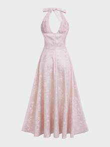 Vestido de fiesta elegante de longitud media con cuello en V, cintura ceñida y estampado floral texturizado, color rosa - Rosa - Ver 7