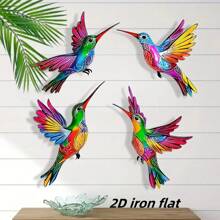 4pcs Bohemian Style Metal Hummingbird Wall Art Decor – Vibrant 2D Iron Print For Patio, Garden, Living Room & Bedroom – Colorful Outdoor Fence Decoration, Perfect Gift For Family And Friends, Outdoor Decor