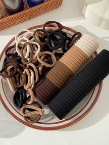 20pcs/50pcs/100pcs/200pcs/Set Black & Colorful High Elastic Hair Ties, Minimalist Seamless Ponytail Holders, Solid Color Stretchy Hair Bands For Women, Comfortable , Essential For Home & Travel Hair Accessories - Rice Coffee - View 8