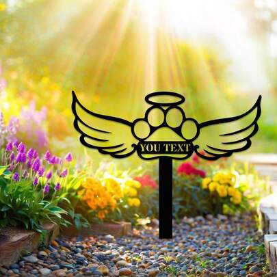 1pc Customized Metal Pet Commemorative Tombstone - Personalized Pet Names - Love And Claw, Dog, Cat Tombstone Art Garden Logo - Angel Wings Commemorative Cross Plaque - Garden Decoration Pile, Pet Commemorative Pile, Commemorative Decoration, Outdoor Garden Decoration, Courtyard Decoration, Perfect Comfort Gift For Pet Enthusiasts, For Anniversaries, For Valentine's Day, For Mother's Day, For Birthdays, For Father's Day, For Graduation, For Weddings, For Housewarming, Home Decor, Home Decor, Summer Holiday ,Forever Love