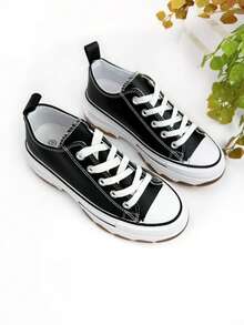 Black Faux Leather Sneakers With A 5.5 Cm Platform For Women, Comfortable And Non-Slip, Urban Style, Modern And Versatile, Lace-Up Closure, Ideal For All-Day Wear, Special Inner Linings - 黑色 - 查看 4