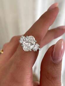 1枚椭圆形订婚戒指，精致女士结婚首饰，925纯银经典立方氧化锆戒指，优雅新娘首饰，求婚承诺戒指，结婚周年纪念礼物 - 橢圓 - 查看 6