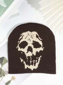 1 Peça Gorro de Malha com Caveira Masculino, Estilo de Rua Esqueleto Outfit de Outono