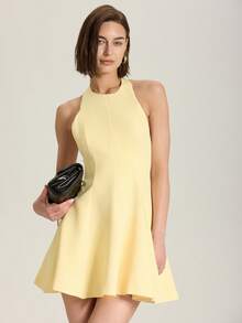 女式简约露背露背短裙，奶油黄色，夏季 - 黃色 - 查看 6