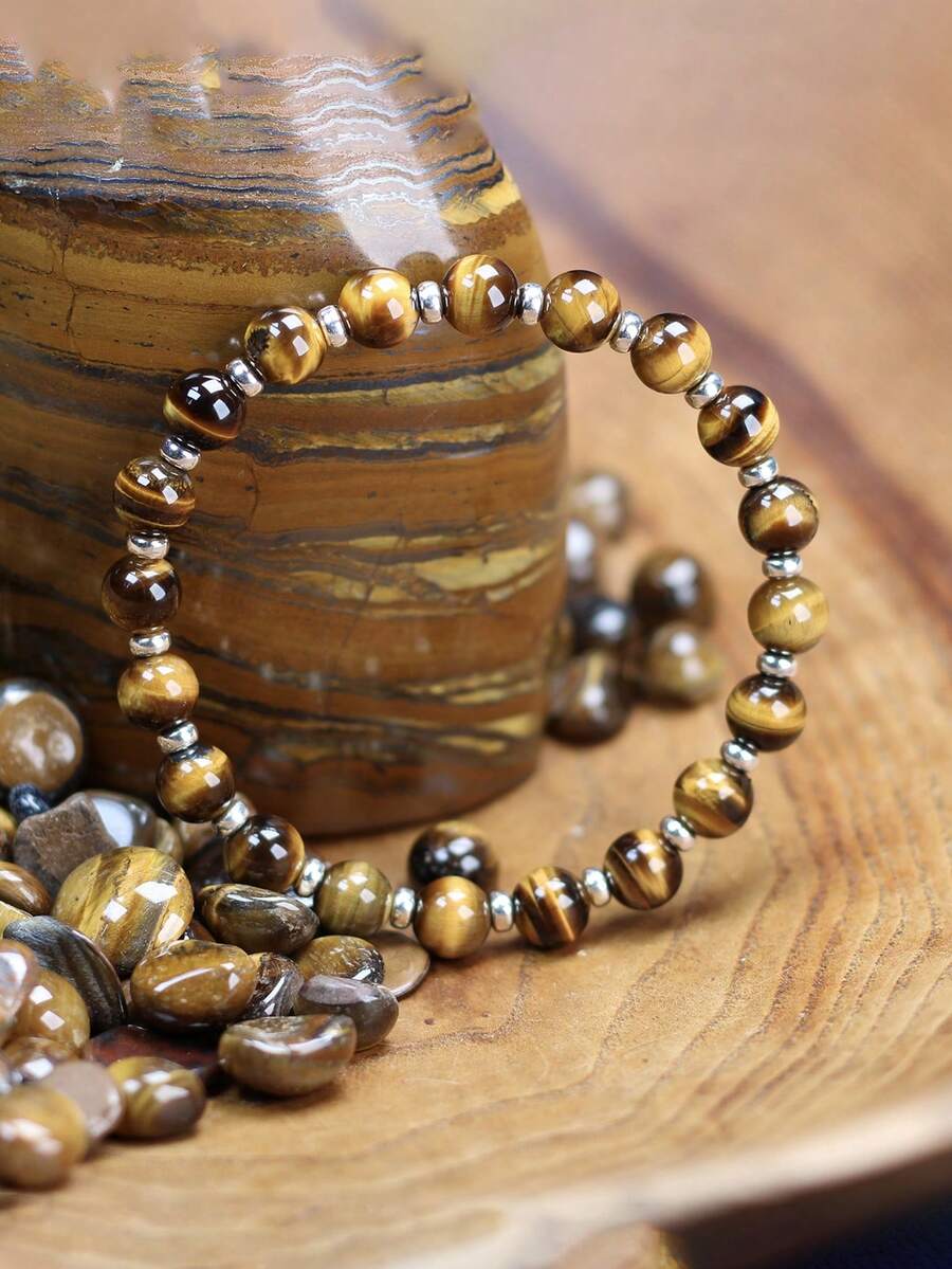 1pc 8mm Tiger's Eye Power Bracelet Emotional Balance Yoga Meditation Power Jewelry For Women Men - Protection, Courage, Focus, Grounding - Multicolor - View 1