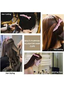Set mit 6 süßen rosa Styling-Haarclip - 12 cm x 4,3 cm, Aufteilen & Make-up Entfernen - strapazierfähiger Kunststoff, Vintage Design für Haare & Schönheit, Krokodilclips