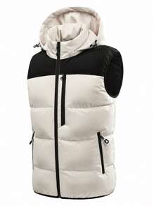 New Winter Men Outdoor Sports Climbing Padded Vest With Detachable Hood, Thicked Warm Casual Jacket Vest
