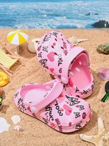 1 Pair Girls Comfortable Fashion Casual Lightweight Cute Cartoon Printed Breathable Beach Sandals, Suitable For Summer