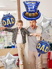 5pcs/Set Father's Day Decoration Balloons, Includes Father's Day Blue Gentleman Hat Balloon, "Feliz DIA Papa" Print, Blue Round "Happy Father's Day" Balloon, Silver Star, And "Happy Father's Day" Balloon, Suitable For Father's Day Party, Dad's Birthday Decorations, Best Father's Day Balloons, Indoor And Outdoor Decor - Multicolor - View 6