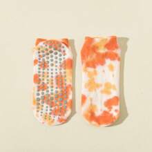 1 paire de chaussettes de yoga court effet tie-dye, chaussettes de sport professionnelles respirantes antidérapantes avec silicone, chaussettes de Pilates, convenant pour la fitness, le yoga, le Pilates, la danse, le cyclisme, la course et autres sports