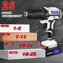 Vandise 21V Cordless Drill/Driver Set With 2x1500mAh Batteries, 25+1 Torque Levels, 45Nm Max, 2-Speed Gearbox, LED Lighting – Power Tool With Accessories, Practical Storage Box & Keyless Drill Chuck (3/8'') For DIY Projects, Household And Garden - trắng - Xem 2