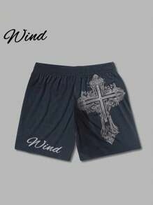 Men's Summer Vintage Cross 3D Print Regular Shorts, Casual Sports Relaxed Fit, Suitable For Sports, Leisure, Home Gatherings