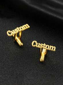 1 Pair Customized Stainless Steel Cufflinks - Personalized Name, Gold/Silver, Durable And Stylish Design Suitable For Casual Outfits - Ideal Gift For Father, Husband, Boyfriend, Birthday, Anniversary, Groomsman, Wedding, Party, Personalized Accessory | Fashion Item | Minimalist Metallic Style