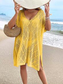 Women's Fashionable Casual Cover-Up Swimsuit Top With Cutouts (Bikini Not Included) - Yellow - View 4
